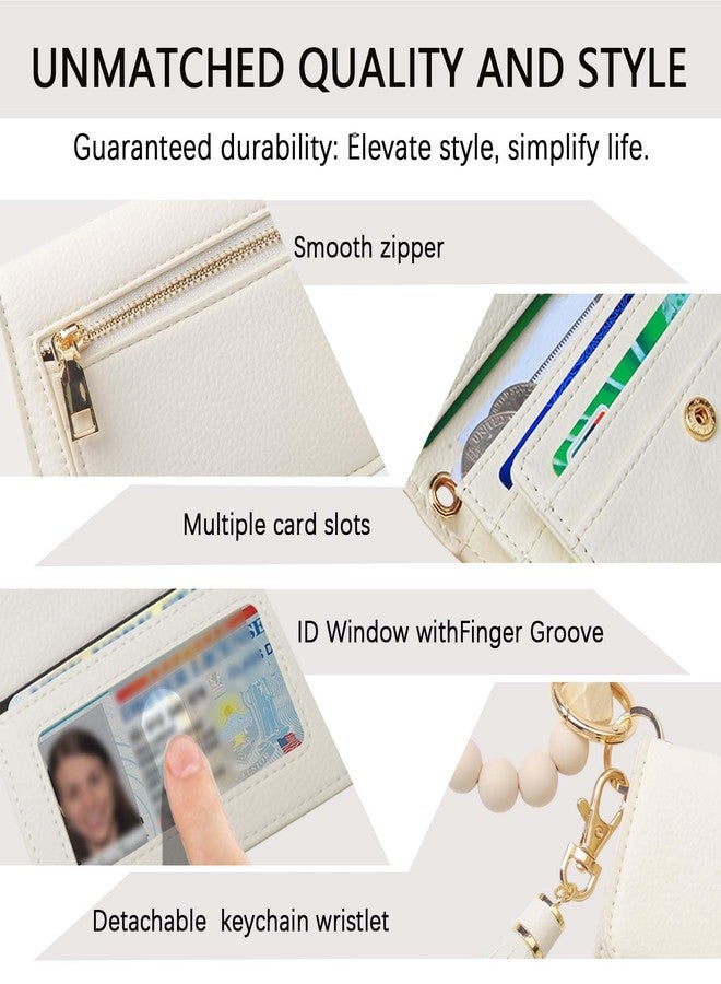 Sunpour Keychain Wallet RFID Wristlet Wallets for Women,Small Wallets Woman Key Chain Wallet with Coin Pocket and Id Window (Beige) - Image 4